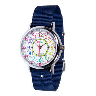 Watch - Past/To Rainbow Face with 12-24 Hour Format - Navy Blue Strap