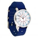 Watch - Past/To Face with both 12 & 24 Hour Format - Navy Blue Strap, Red/Blue Face